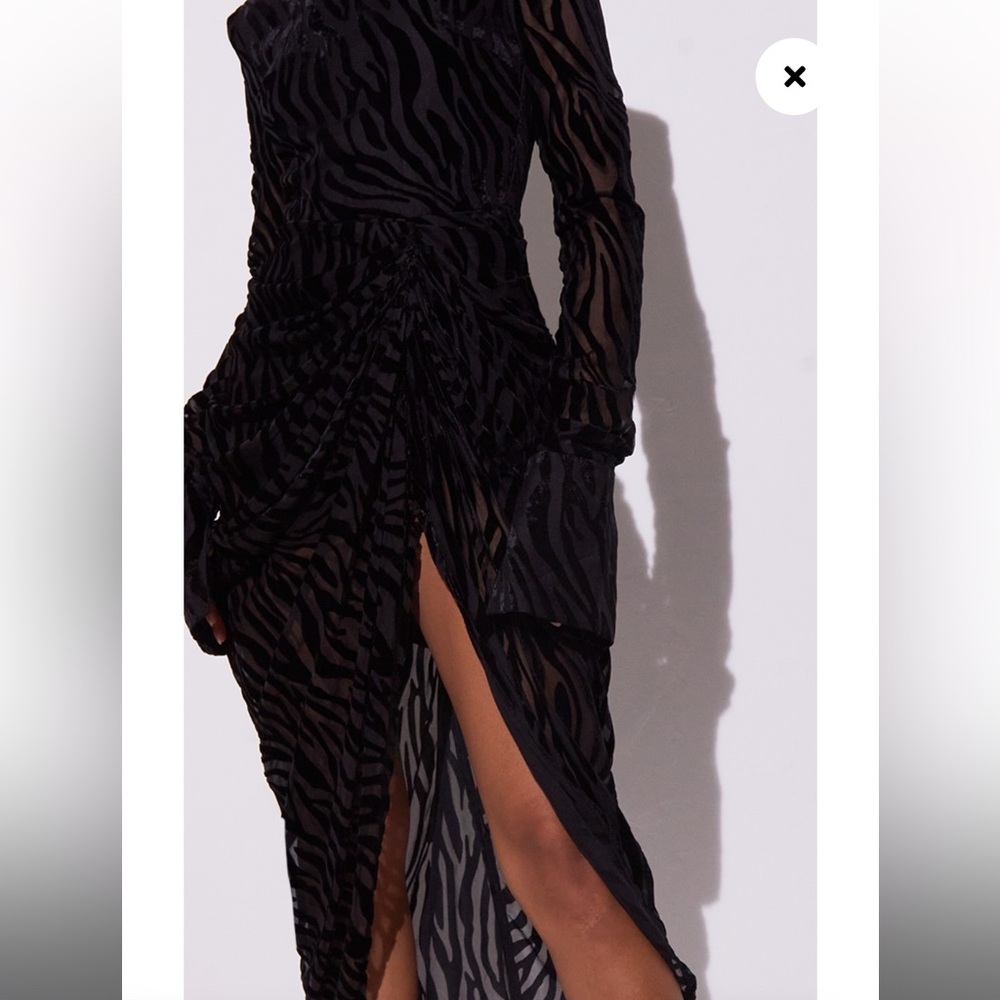 NWT PLT Black Zebra Print Devore High Neck Draped Midi velvet dress - Picture 4 of 6